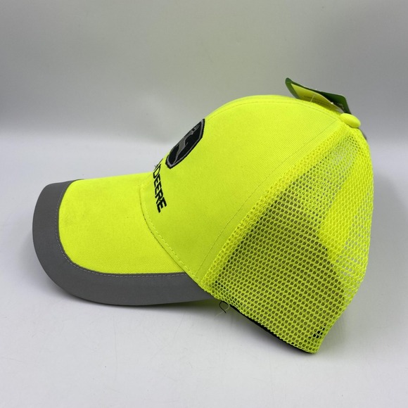 John‎ Deere Hat Cap Snap Back Neon Yellow Mesh Trucker Reflective Mens One Size - Picture 2 of 13